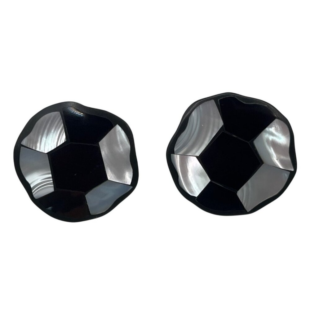 Black & Silver Faceted Round Post Earrings A172